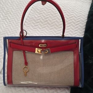 Tory Burch Lee Radziwill Bag w/ Raincoat Red and Blue Accents
